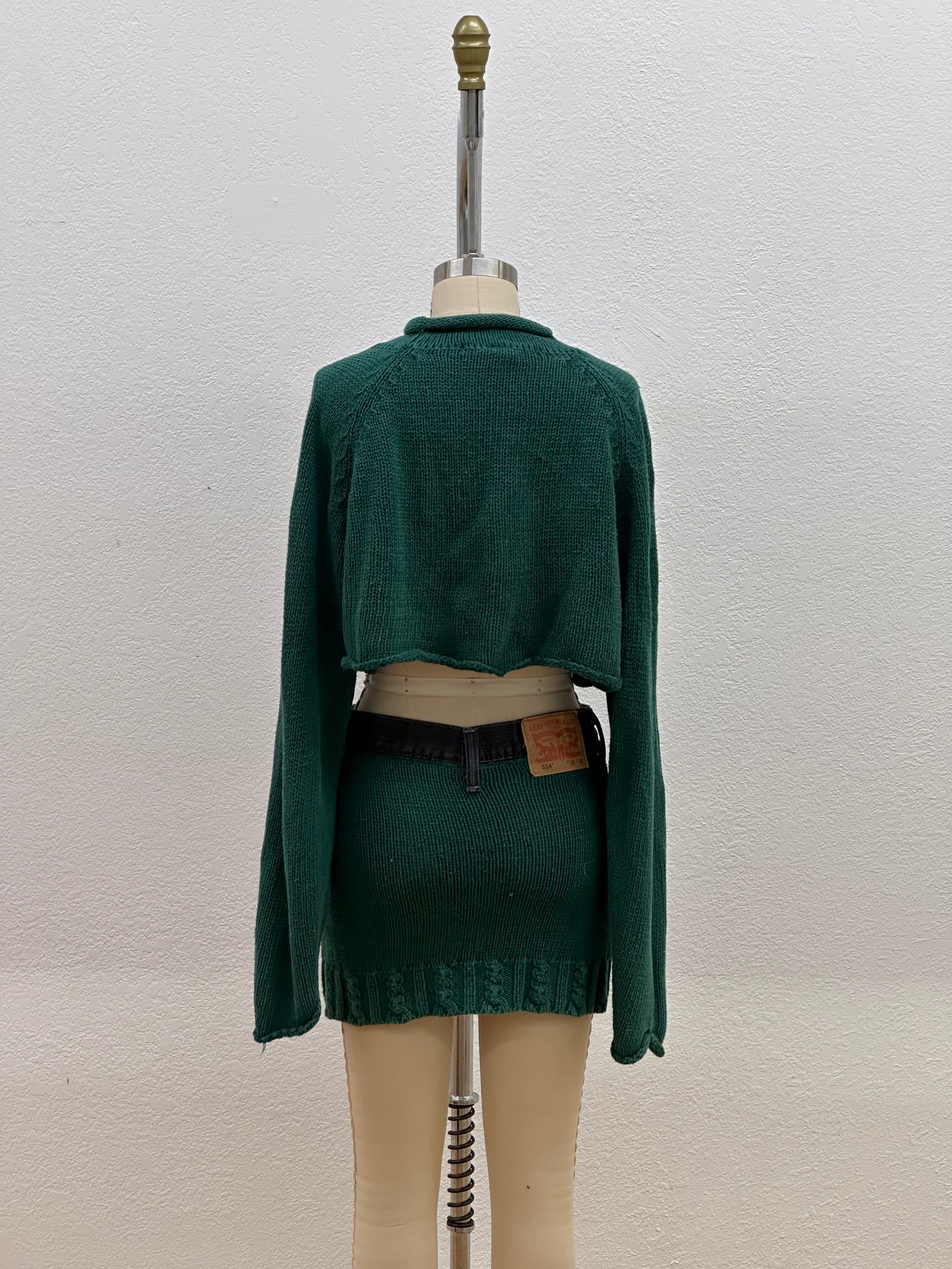 CABLE KNIT & DENIM SWEATER SET | HUNTER GREEN