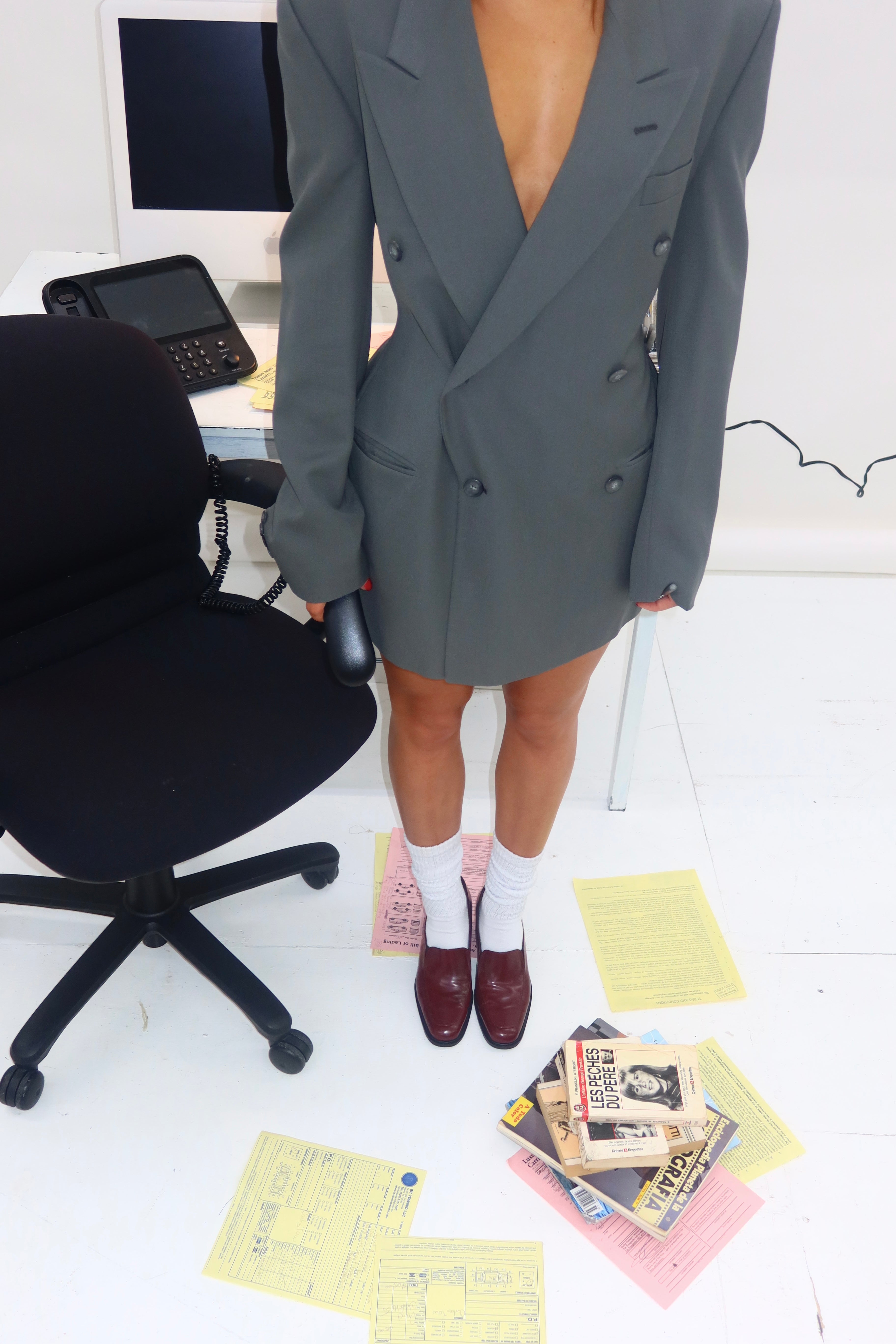 DOUBLE BREASTED BLAZER DRESS | CHARCOAL