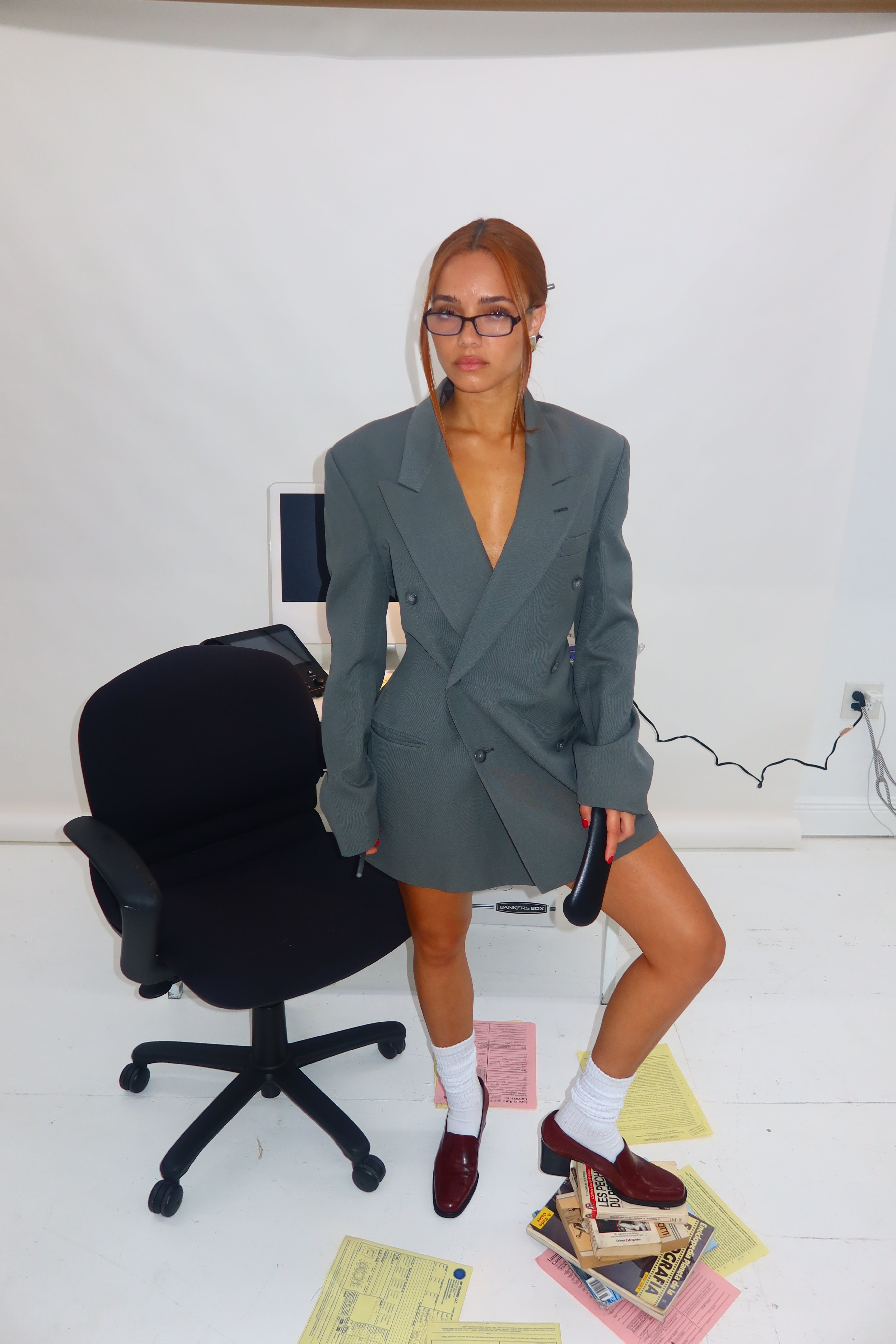 DOUBLE BREASTED BLAZER DRESS | CHARCOAL