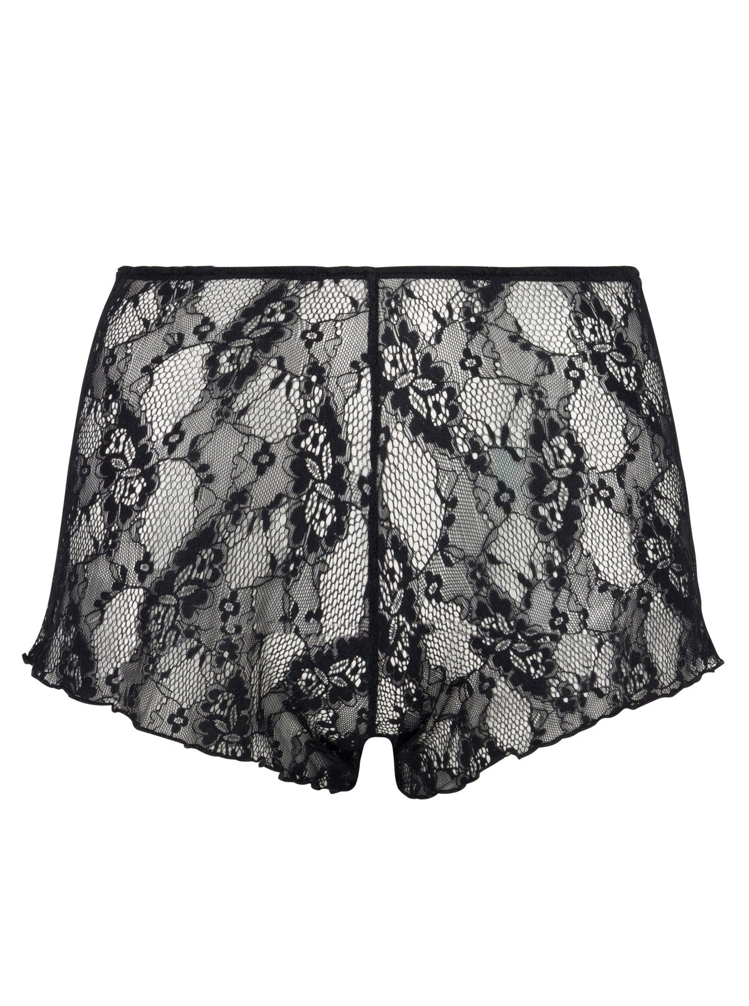 Bisou Short in Black, lace mini shorts designed with a babydoll fit and classic waistband for a flirty look