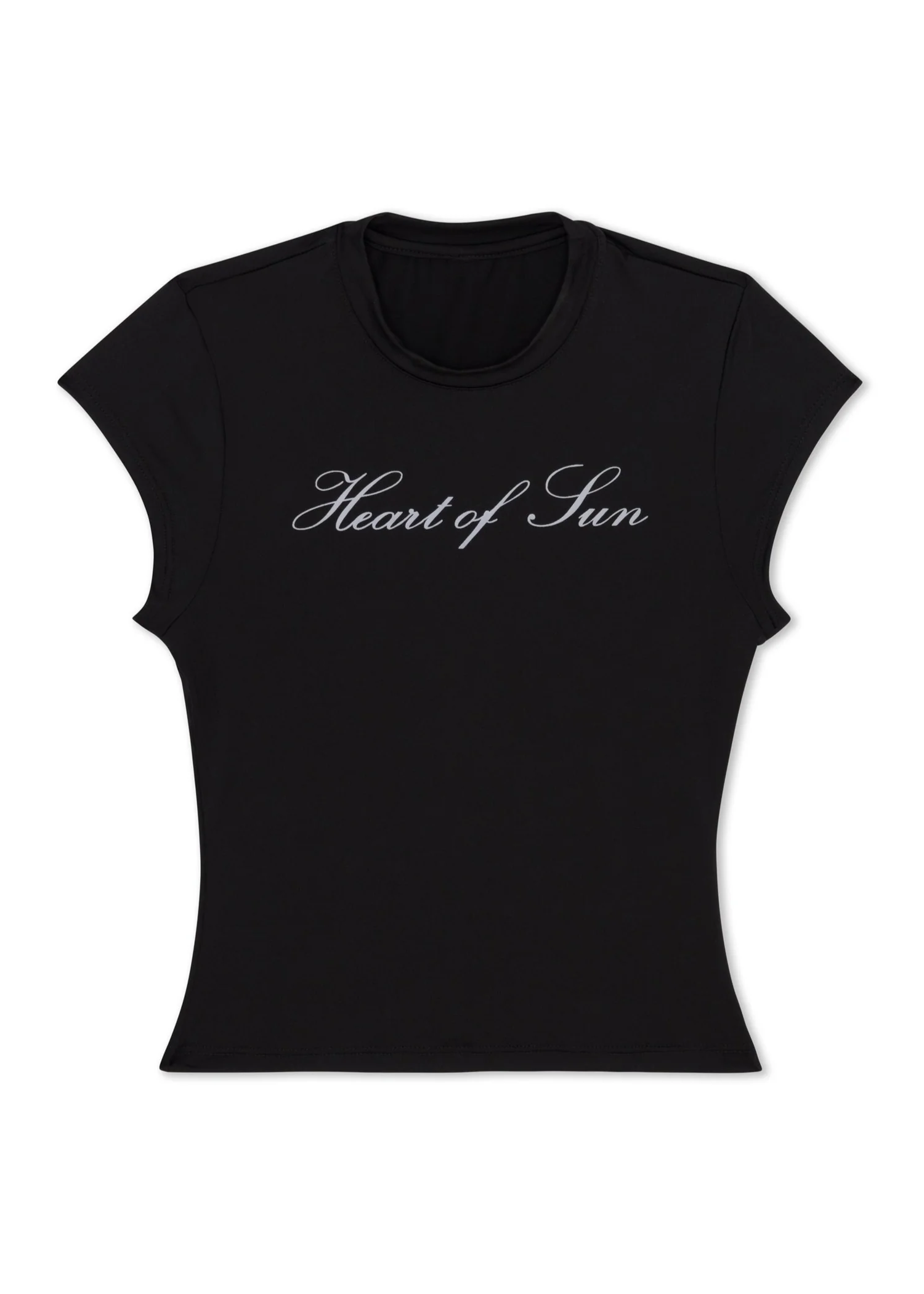 Original Baby Tee in black with Heart of Sun logo, crafted from 85% Nylon and 15% Spandex, offering a comfortable, versatile and stylish fit