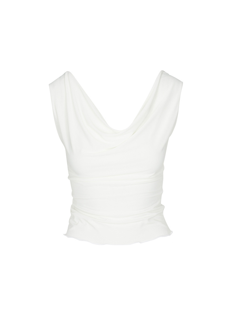 Riviera cowl neck top in ivory featuring a relaxed fit and lettuce trim, crafted from ultra-smooth fabric for a luxe and light feel