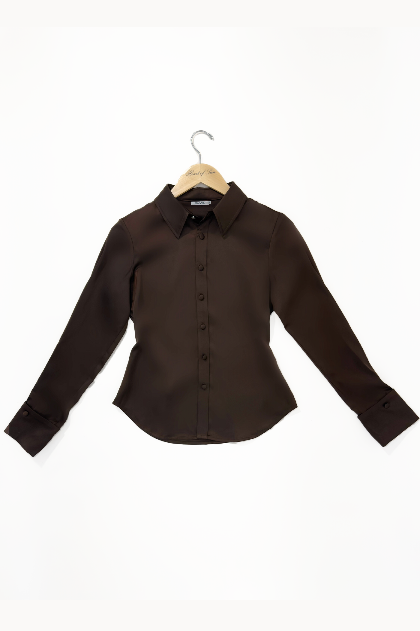 Carla Button Down Top | Chocolate Satin