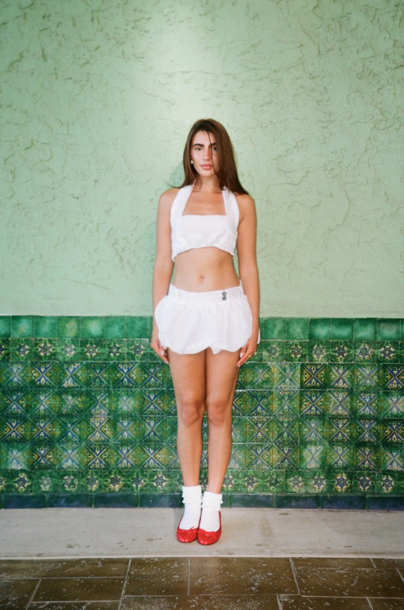 Charlotte Rework Bubble Mini Skirt | White Linen