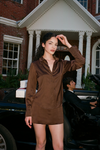 Carla Button Down Top | Chocolate Satin