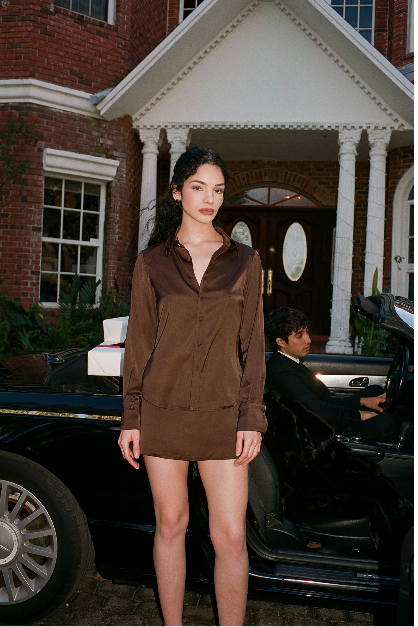 Amour Mini Skirt | Chocolate Satin