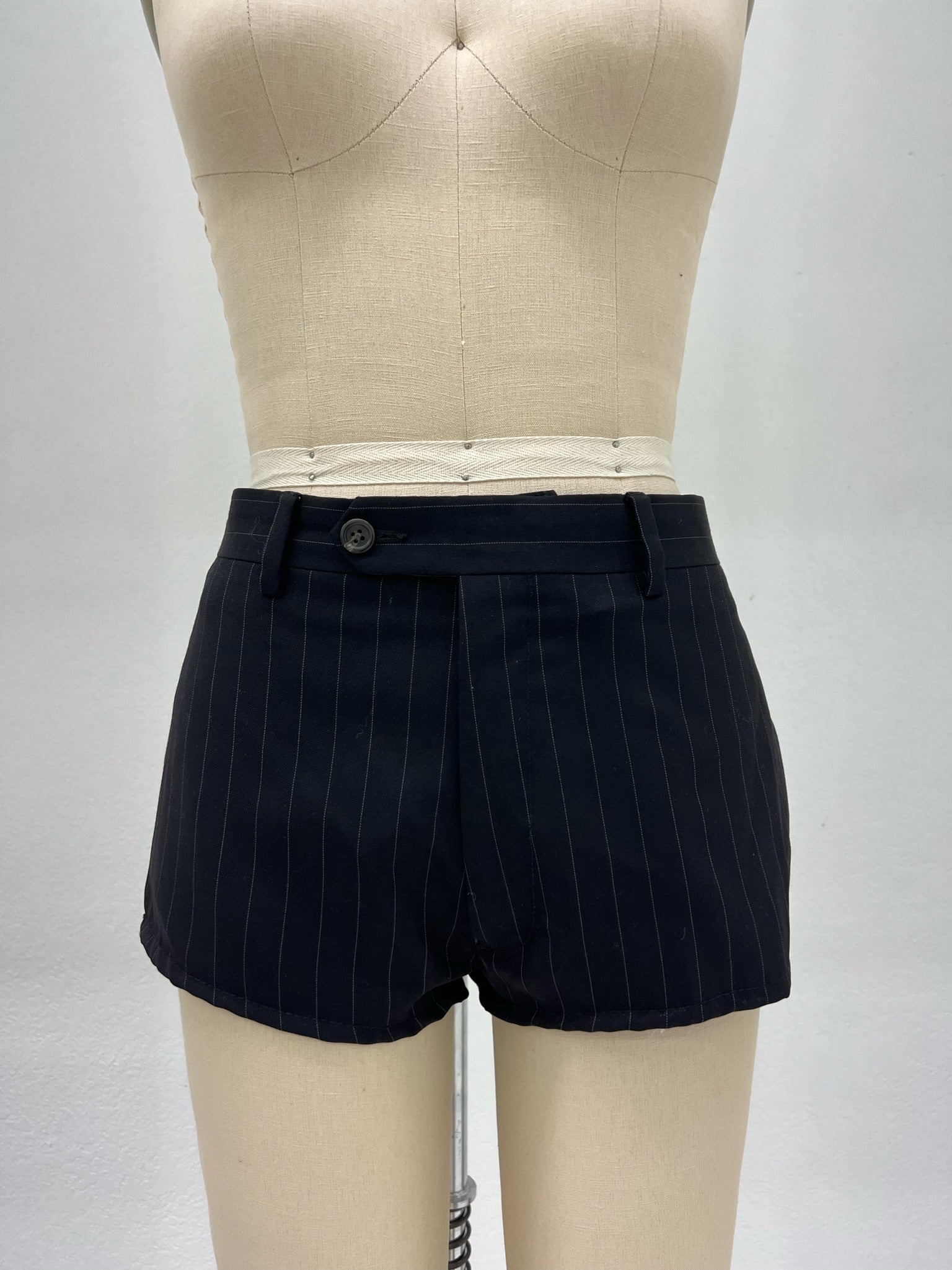 TROUSER MICRO SHORTS | BLACK PINESTRIPE