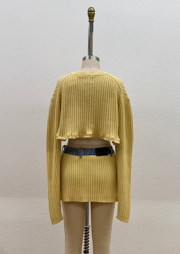 CABLE KNIT & DENIM SWEATER SET | YELLOW