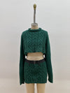 CABLE KNIT & DENIM SWEATER SET | HUNTER GREEN