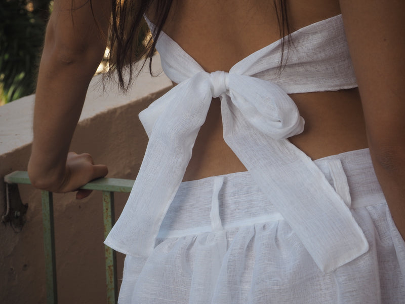 Charlotte Rework Halter Crop Top | White Linen