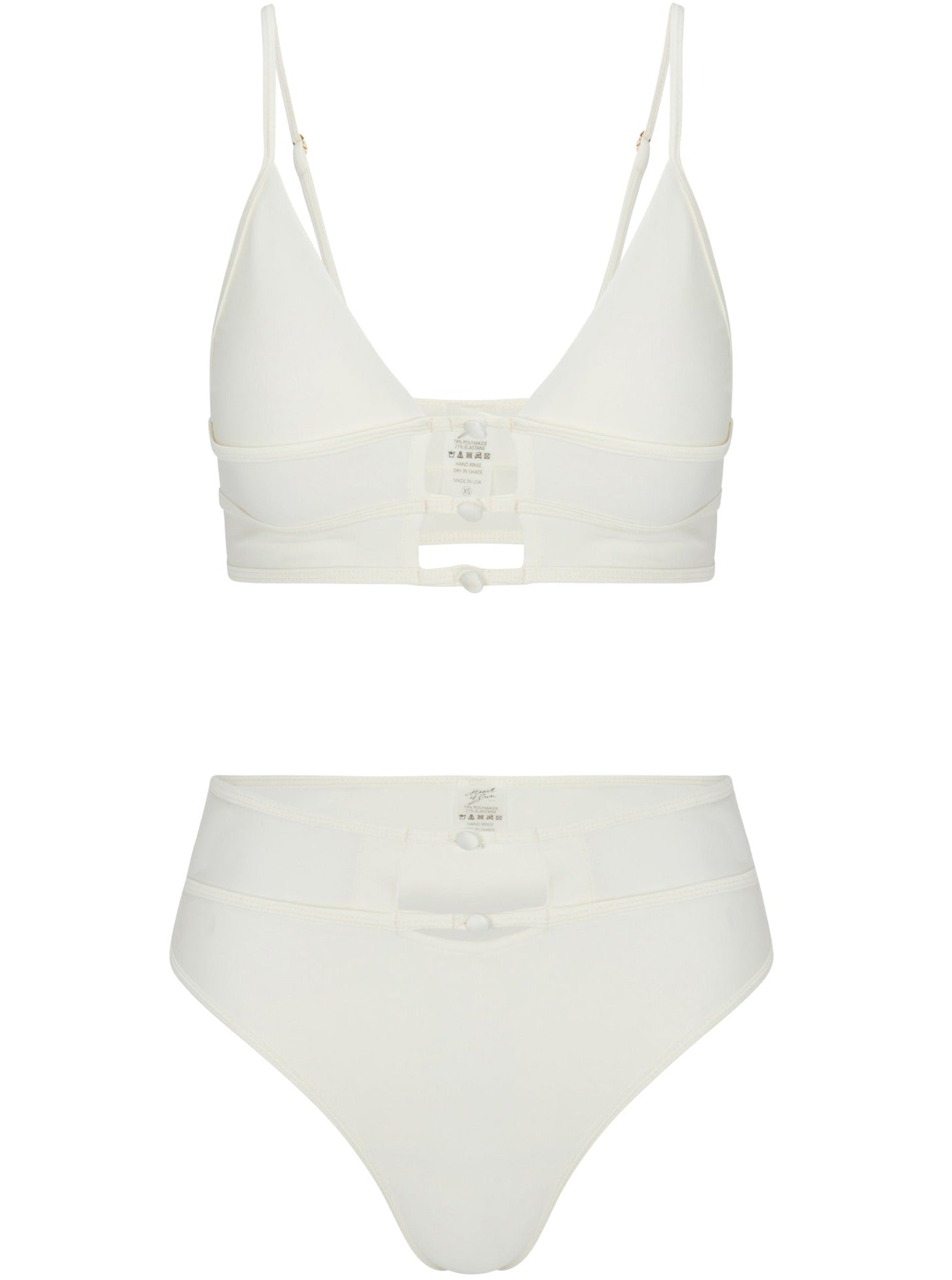 Ivory Tropez high-waisted bikini bottom with satin button accents and full coverage, ideal for a polished beach look
