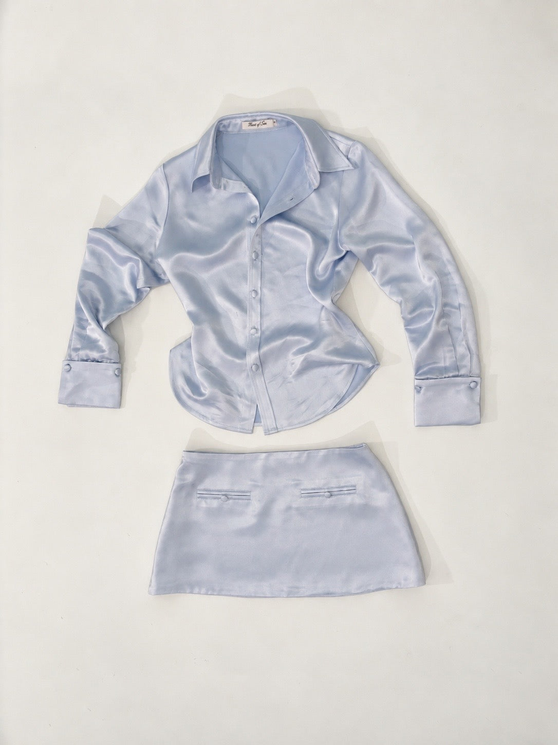 Carla Button Down Top | Azure Satin