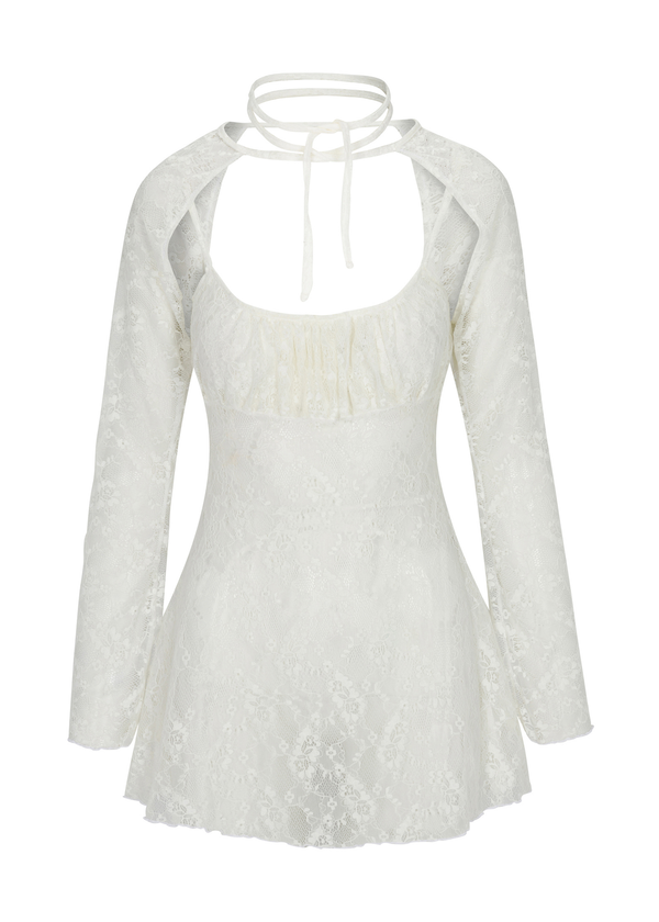 Bisou lace babydoll dress in ivory with double-ruched cups and delicate lace fabric, designed for both romantic evenings and daytime elegance