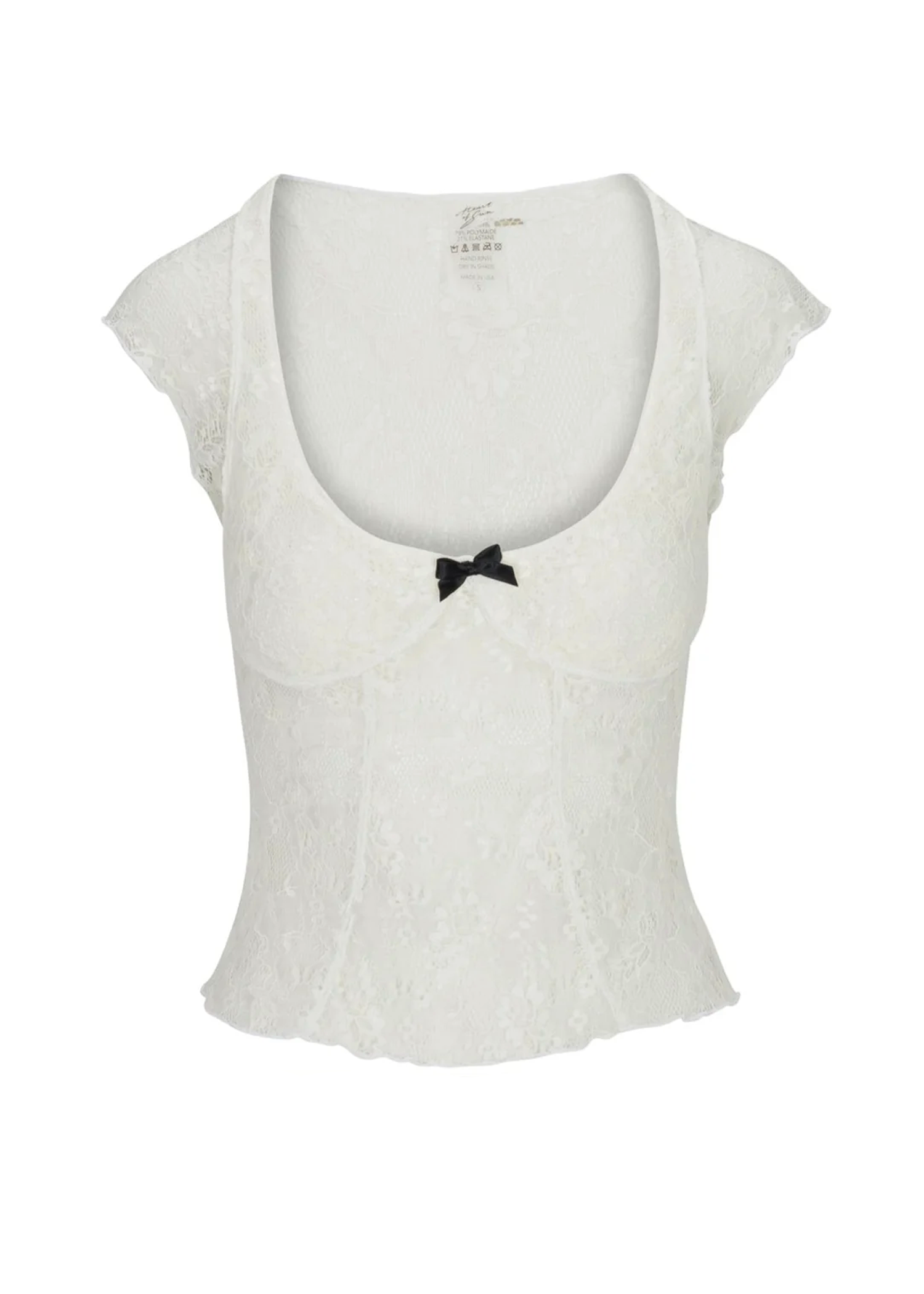 Chérie lace baby doll top in ivory, featuring bustier stitching, double-lined cups, and a bow detail, perfect for adding allure to any wardrobe