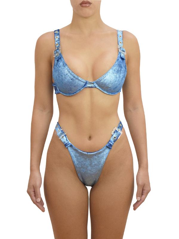 ELLE UNDERWIRE BIKINI TOP | BLUE METALLIC VELVET Bikini Top Heart Of Sun 