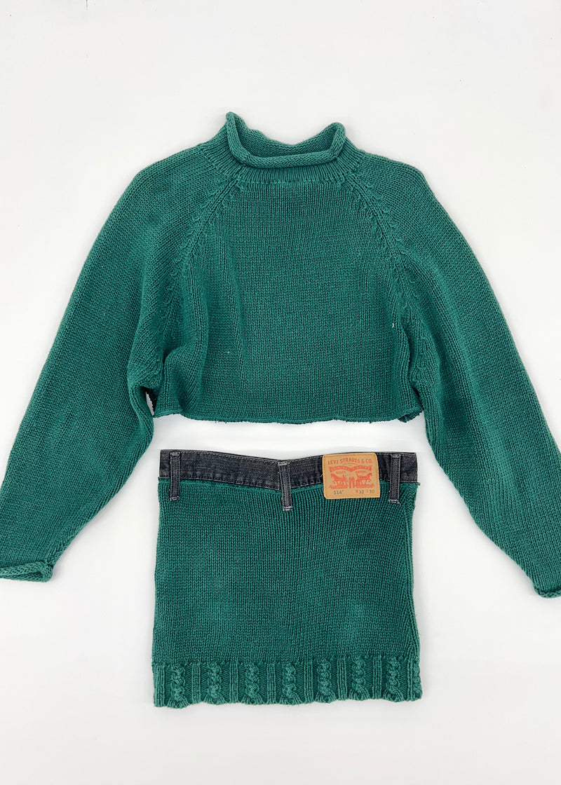 GREEN CABLE KNIT | SWEATER SET