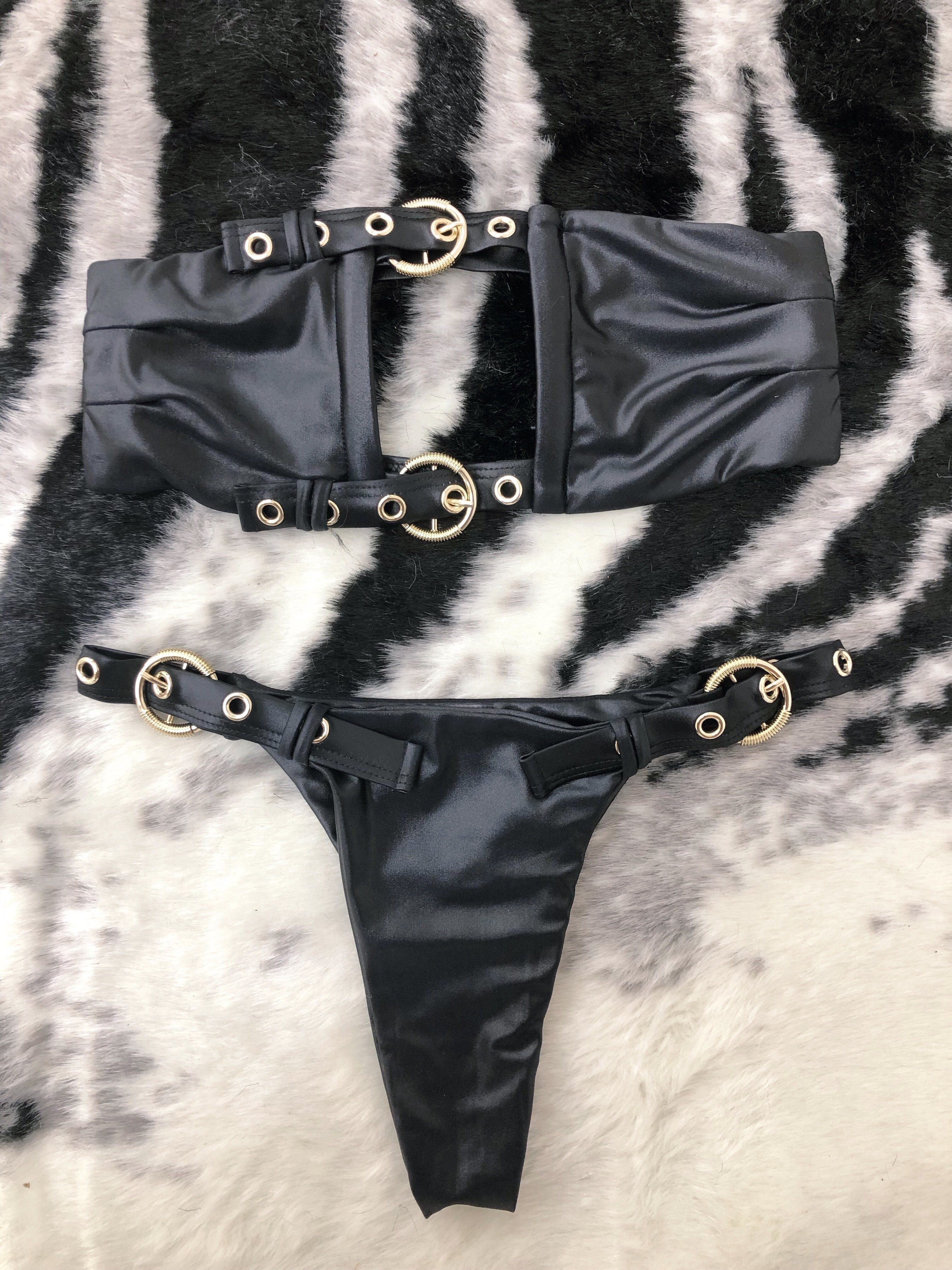MY DARLING BIKINI BOTTOM | JET BLACK SATIN Bikini Bottom Heart Of Sun Swim 